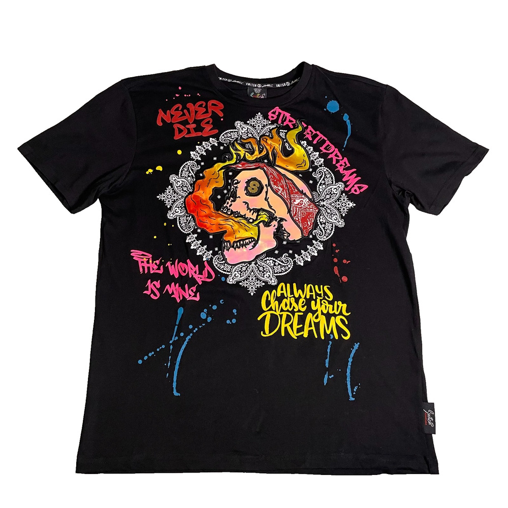 NWT Switch Remarkable Graphic T Shirt Mens XL Black Graffiti Skull Grunge Punk
